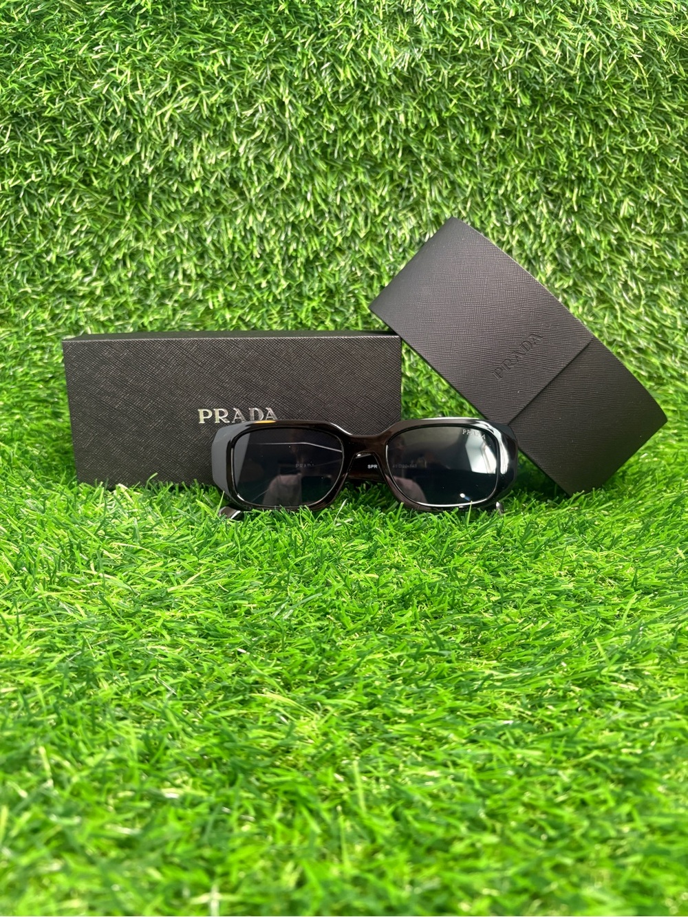 Prada Black Symbole Rectangle Sunglasses Unisex Shades For Men And Women